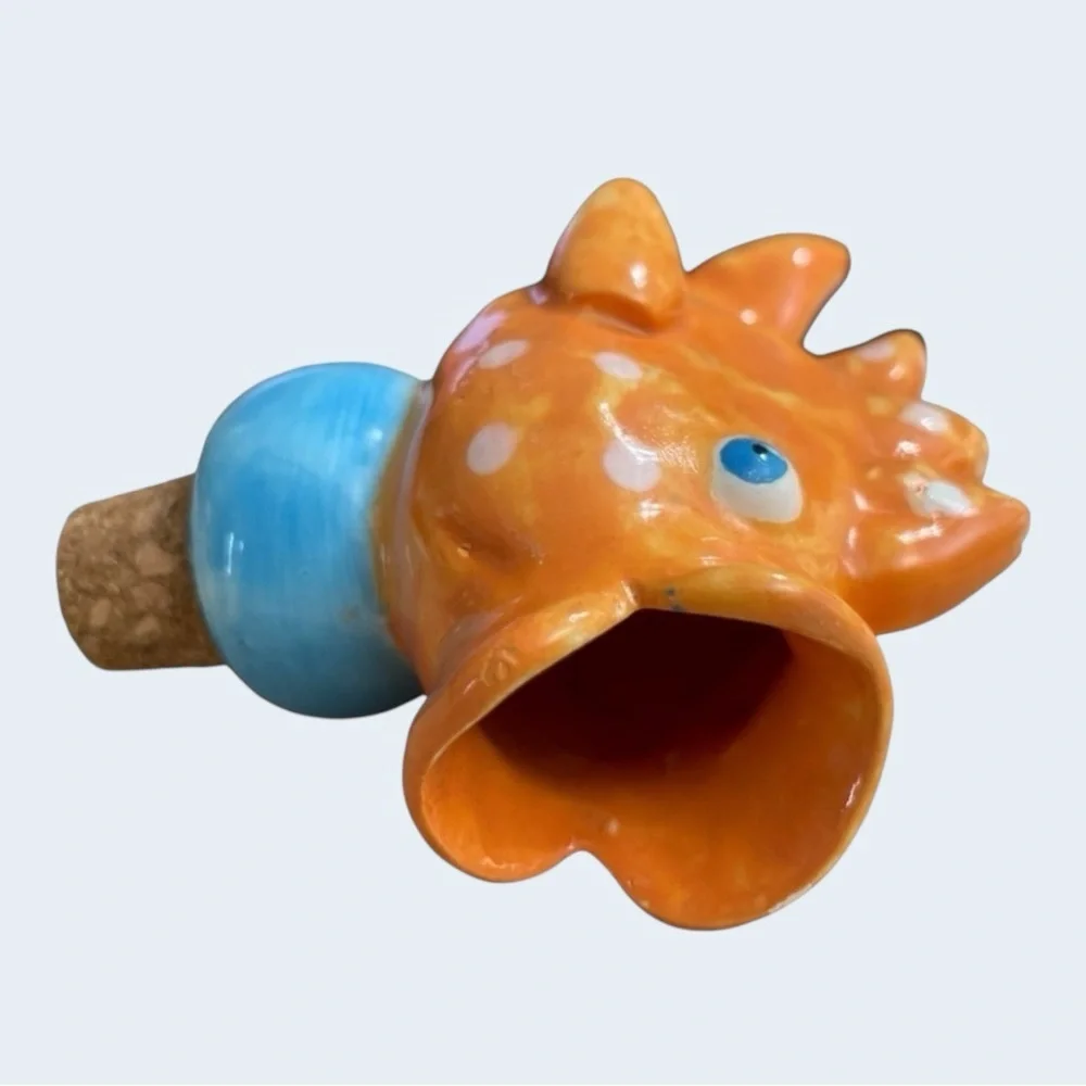 Whimsical Orange Fish Ceramic Wine Bottle Stopper Cork Art Pottery 4